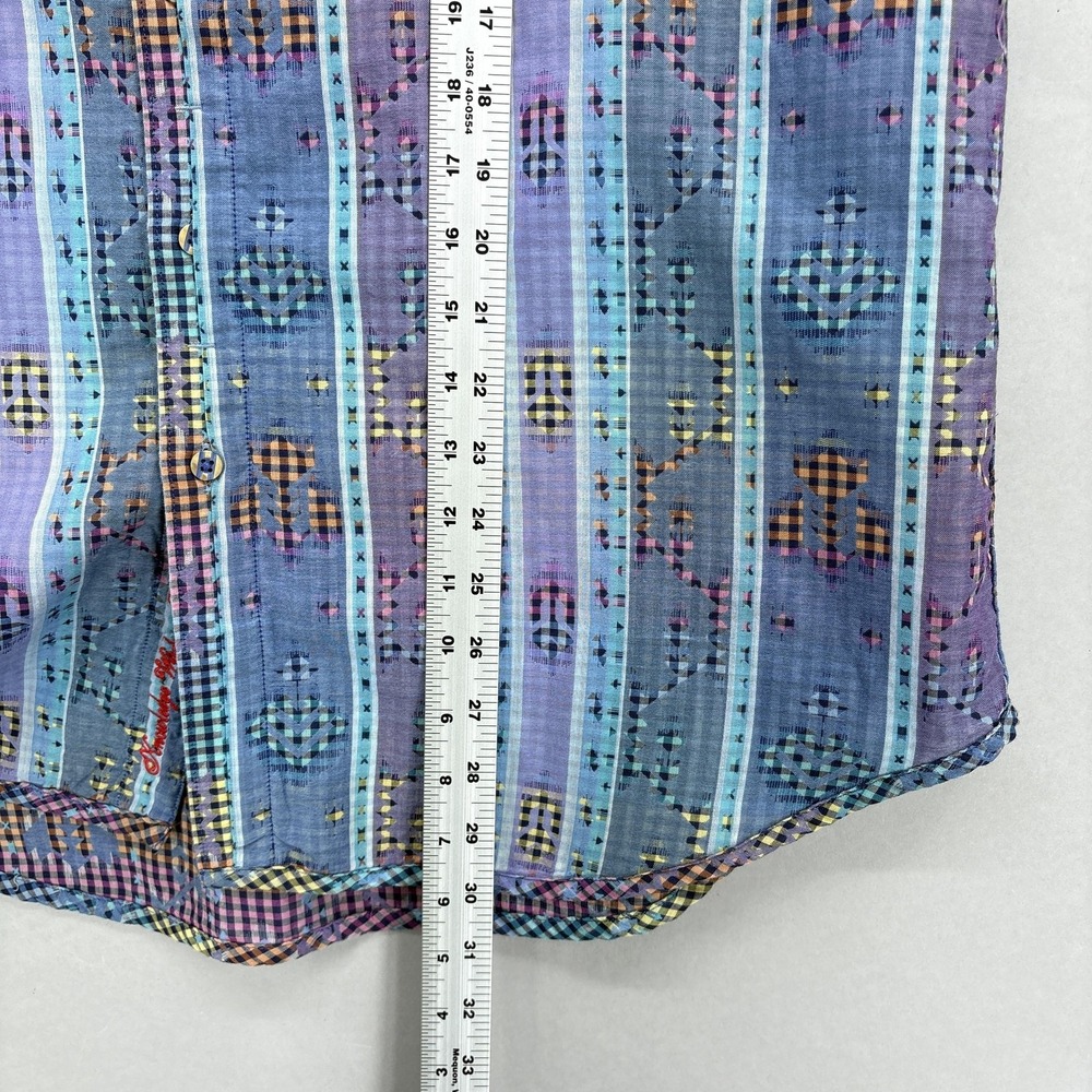 Robert Graham Shirt Mens XL Blue Purple Reversible Gingham Geometric‎ Jacquard - Picture 10 of 15